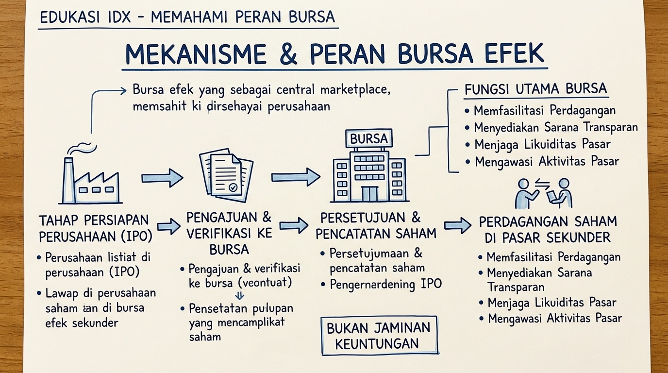 Catatan tentang peran bursa efek dan proses pencatatan saham