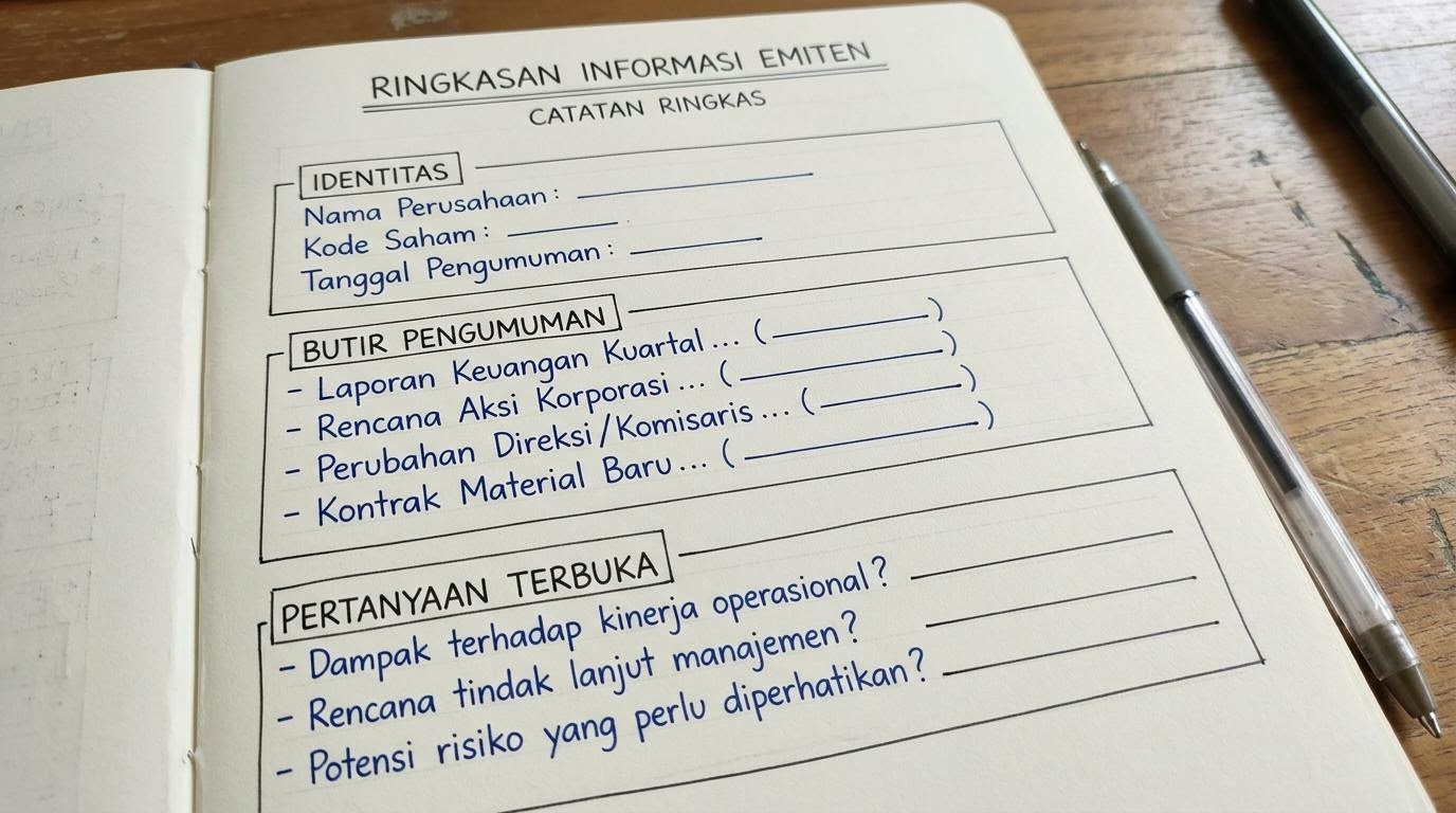 Buku catatan berisi ringkasan butir keterbukaan informasi perusahaan