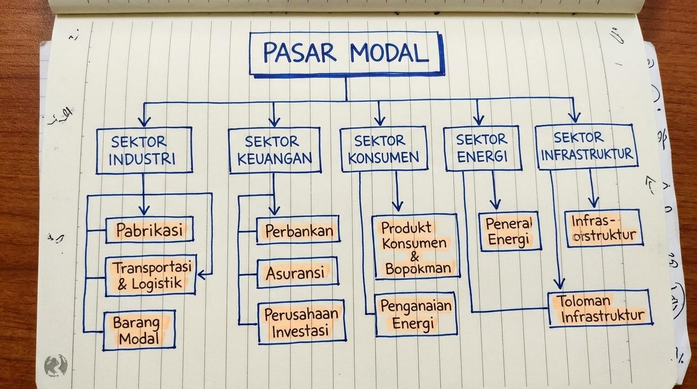 Diagram klasifikasi sektor pasar modal yang dikelompokkan dalam catatan